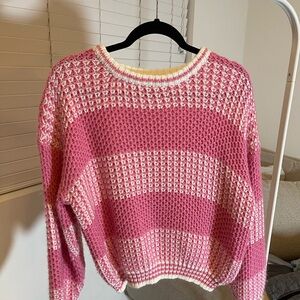 Pink and White Women's Sweater